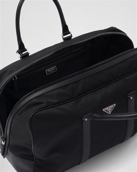 prada black saffiano leather duffle tote bag|More.